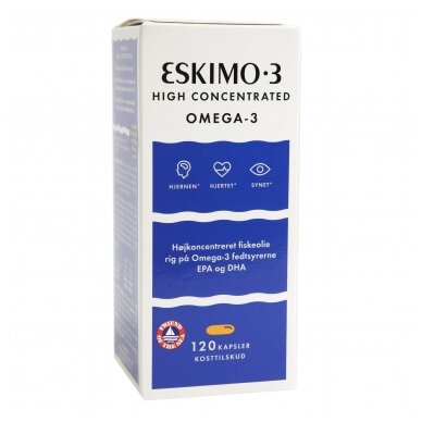 ESKIMO-3 Koncentruoti žuvų taukai High concentrated omega-3 kaps. N.120