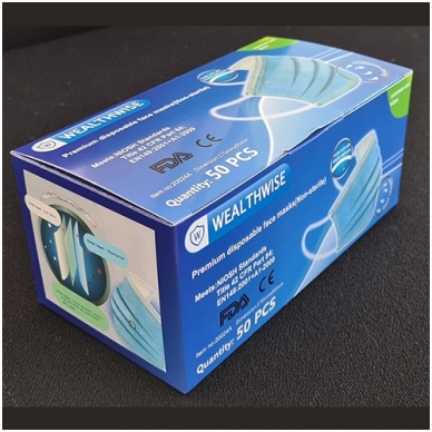Kaukės medicininės apsauginės 3 sluoksnių, NESTERILIOS, N.50