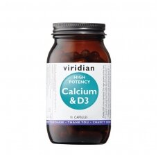 VIRIDIAN KALCIS, VITAMINAS D3 „High Potency Calcium & Vitamin D3“ kaps. N.90